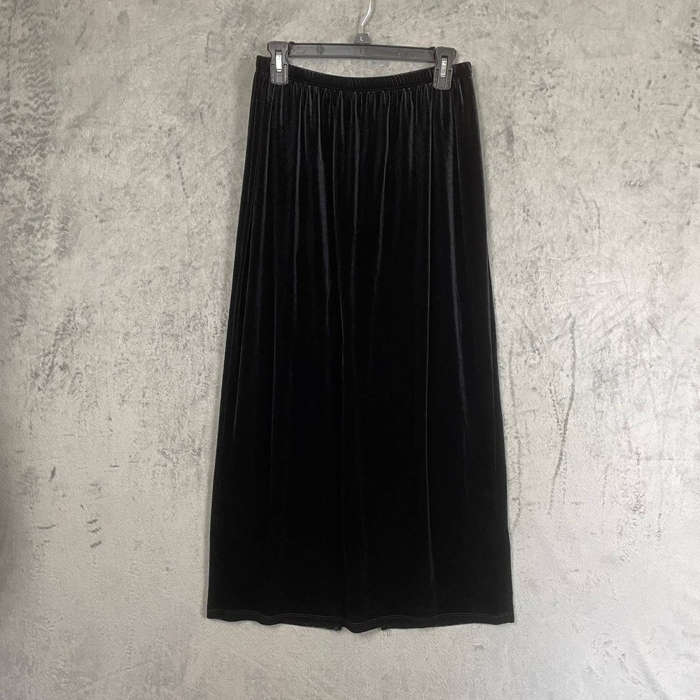 Vintage Black Velvet Maxi Skirt Medium Slit Elastic Waist Witchy Goth Stretch